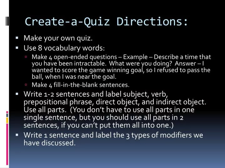 create a quiz directions