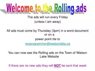 The ads will run every Friday (unless I am away)