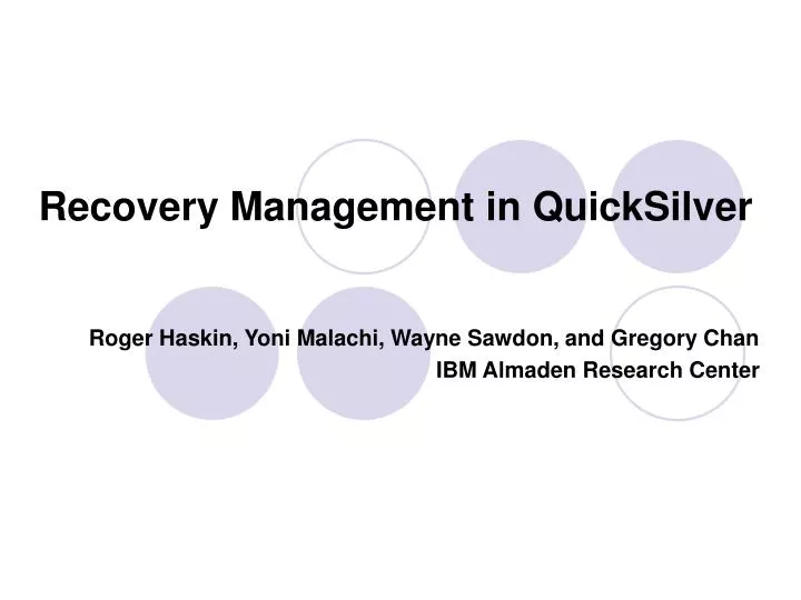 recovery management in quicksilver