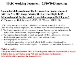 Geometrical description of the hydrometeor images sampled
