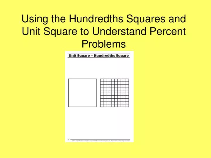 using the hundredths squares and unit square to understand percent problems