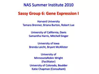 NAS Summer Institute 2010