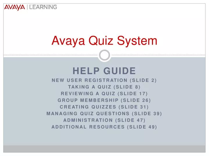 avaya quiz system