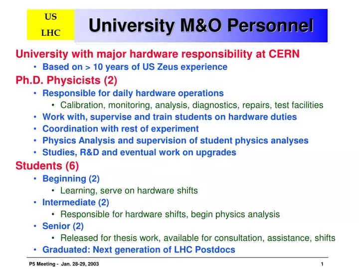 university m o personnel