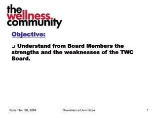 Objective: Understand from Board Members the strengths and the weaknesses of the TWC Board.