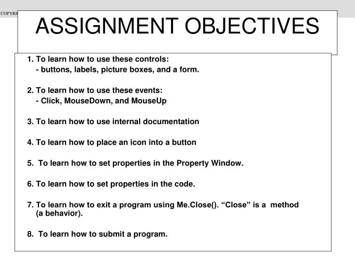 assignment objectives