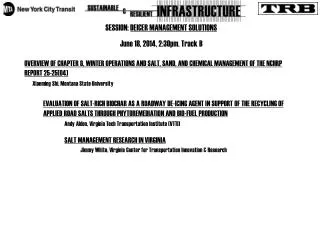 SESSION: DEICER MANAGEMENT SOLUTIONS June 18, 2014, 2:30pm. Track B