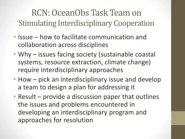rcn oceanobs task team on stimulating interdisciplinary cooperation