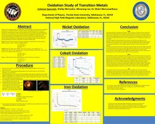 Oxidation Study of Transition Metals