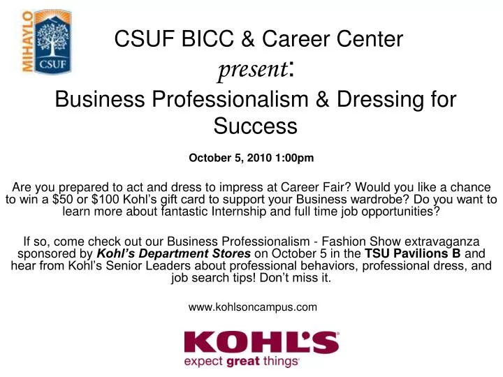 csuf bicc career center present business professionalism dressing for success