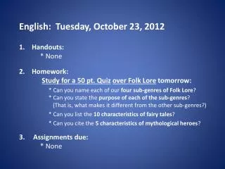 English: Tuesday, October 23, 2012