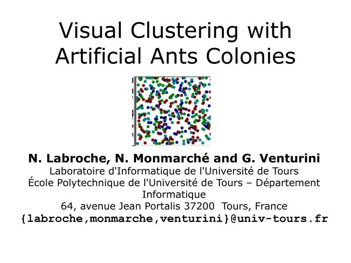 visual clustering with artificial ants colonies