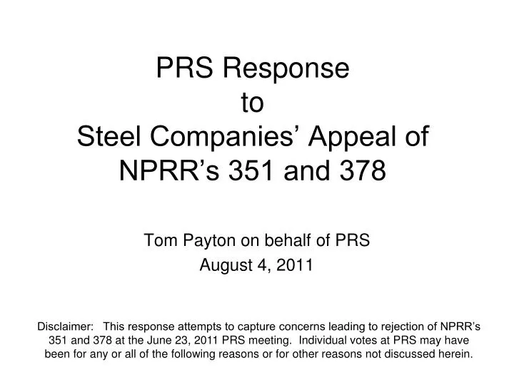 prs response to steel companies appeal of nprr s 351 and 378