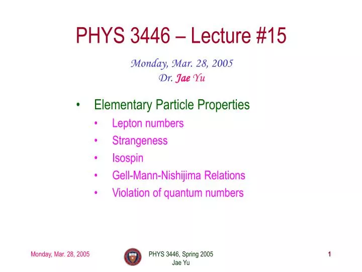 phys 3446 lecture 15