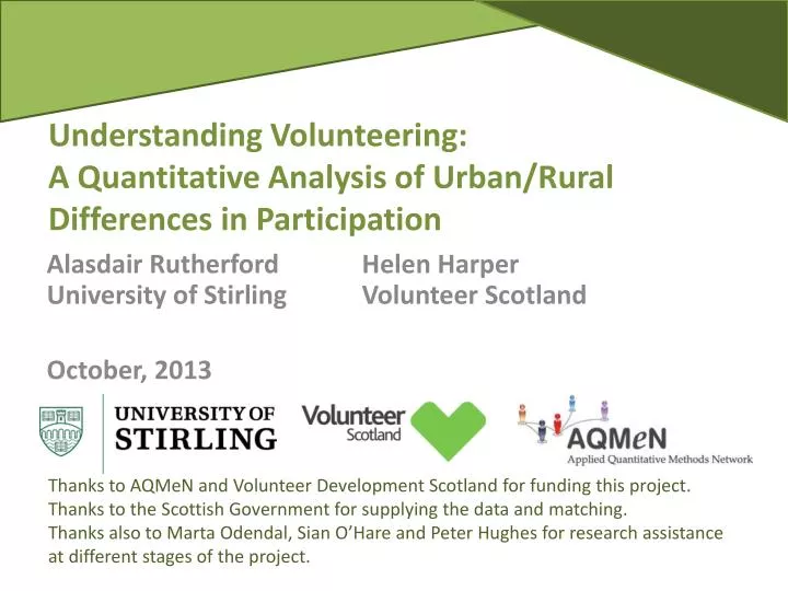 understanding volunteering a quantitative analysis of urban rural differences in participation