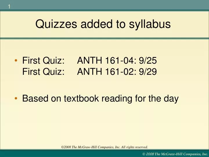 quizzes added to syllabus