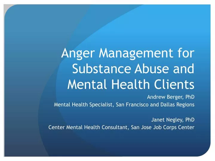 anger management for substance abuse and mental health clients