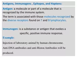 Antigens, Immunogens , Epitopes, and Haptens: