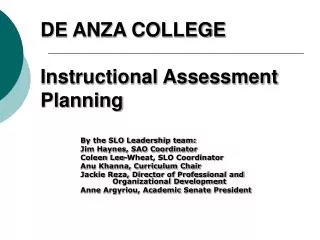 DE ANZA COLLEGE Instructional Assessment Planning