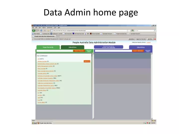 data admin home page