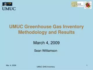 UMUC Greenhouse Gas Inventory Methodology and Results