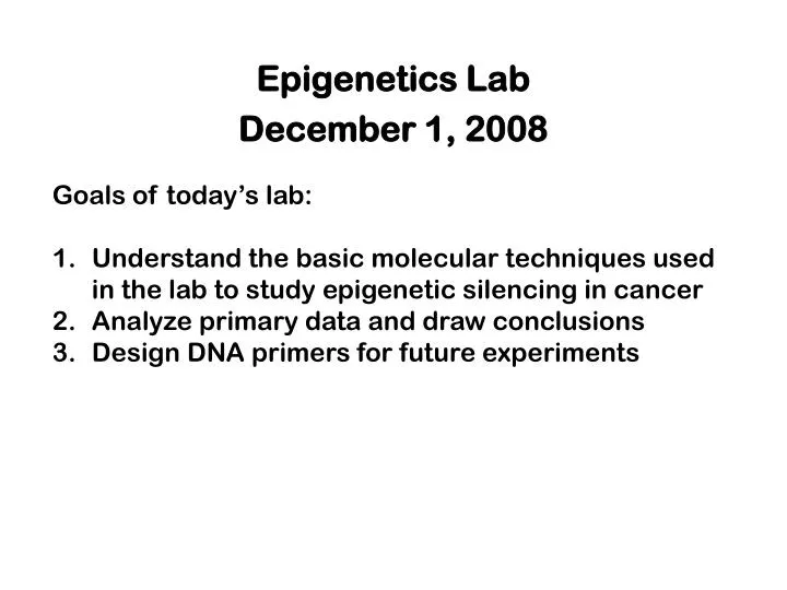 epigenetics lab december 1 2008