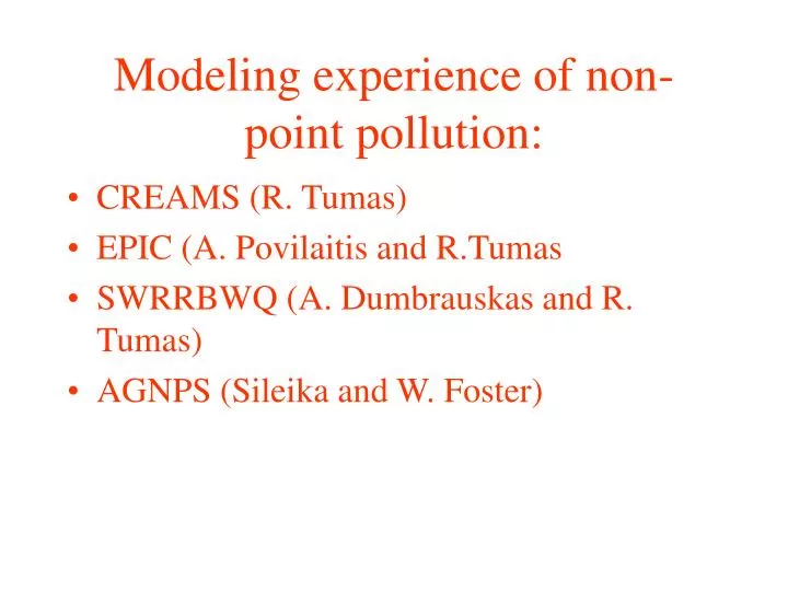 modeling experience of non point pollution
