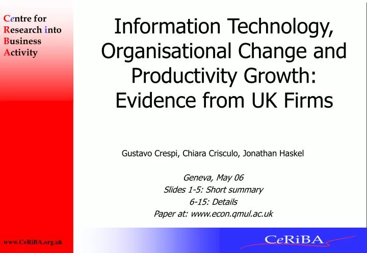 information technology organisational change and productivity growth evidence from uk firms