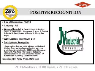 Date of Recognition: 10/3/13 Company : JVI