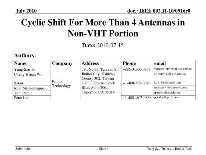 cyclic shift for more than 4 antennas in non vht portion