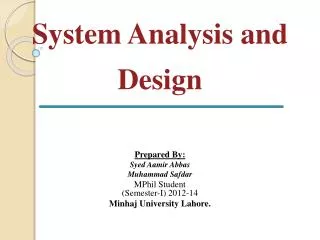 System Analysis and Design