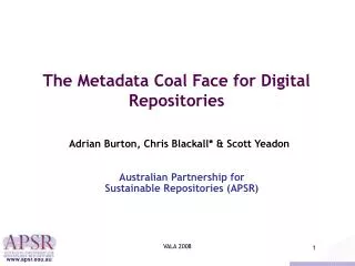 The Metadata Coal Face for Digital Repositories