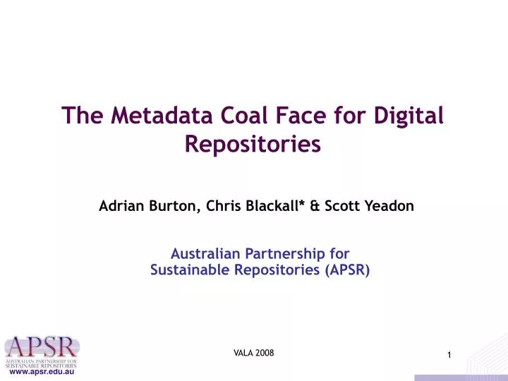the metadata coal face for digital repositories