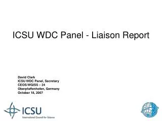 ICSU WDC Panel - Liaison Report