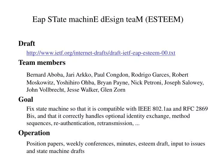 eap state machine design team esteem