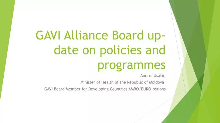 gavi alliance board up date on policies and programmes