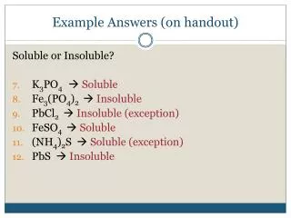 Example Answers (on handout)