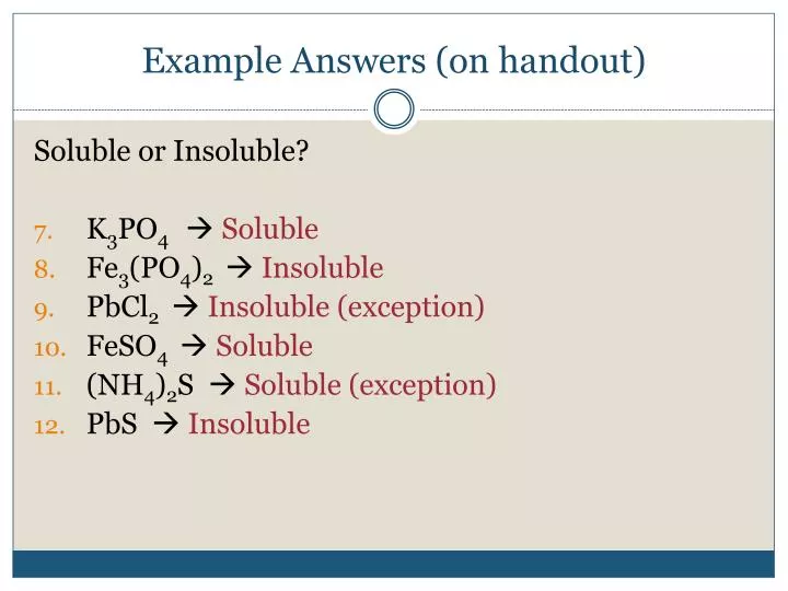 example answers on handout