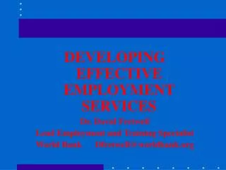 DEVELOPING EFFECTIVE EMPLOYMENT SERVICES Dr. David Fretwell