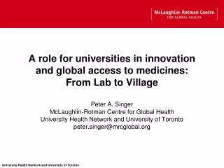 A role for universities in innovation and global access to medicines: From Lab to Village