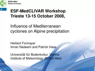 ESF-MedCLIVAR Workshop Trieste 13-15 October 2008,