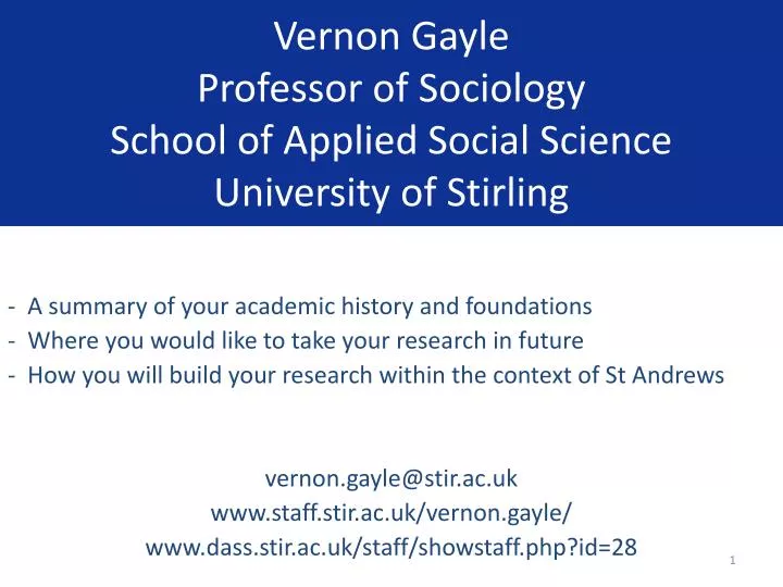 vernon gayle professor of sociology school of applied social science university of stirling
