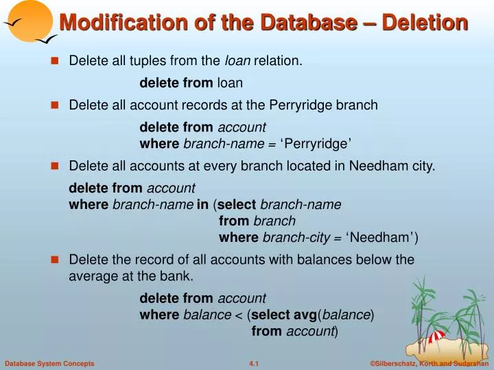 modification of the database deletion