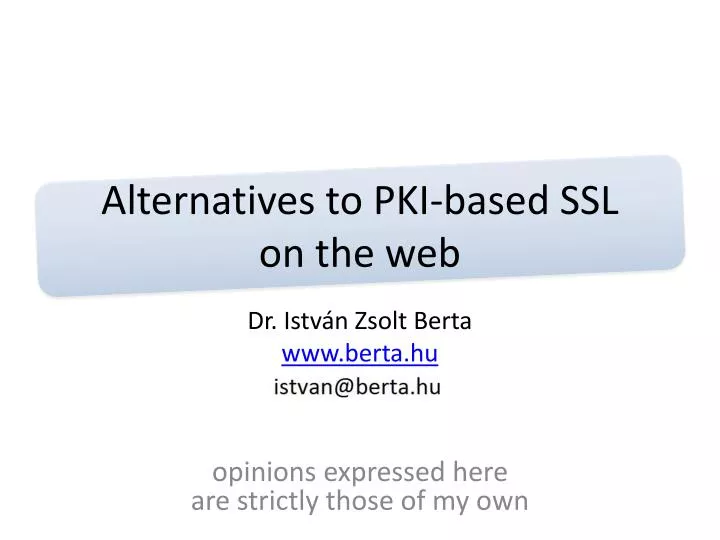 alternatives to pki based ssl on the web