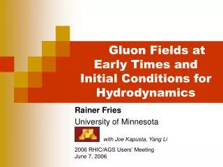 Gluon Fields at Early Times and Initial Conditions for Hydrodynamics
