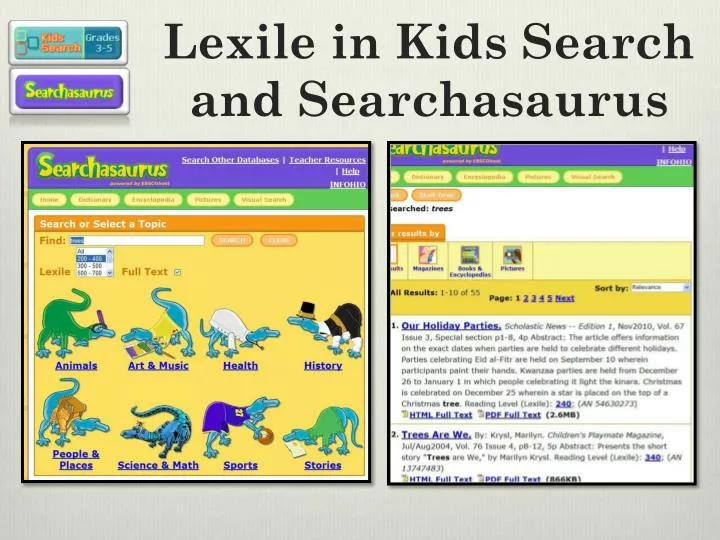 lexile in kids search and searchasaurus