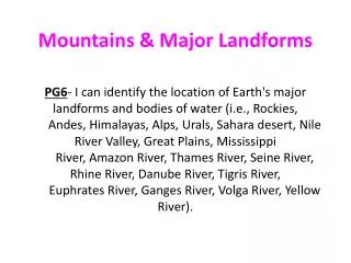 Mountains &amp; Major Landforms