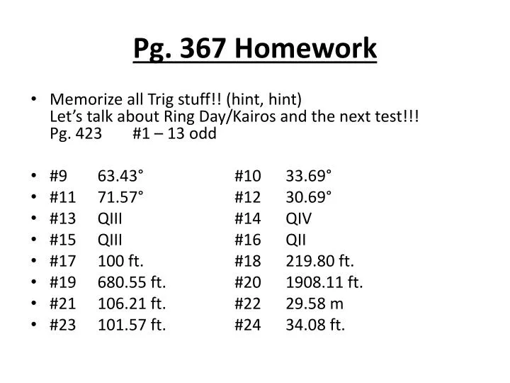 pg 367 homework