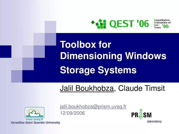 toolbox for dimensioning windows storage systems