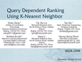Query Dependent Ranking Using K-Nearest Neighbor